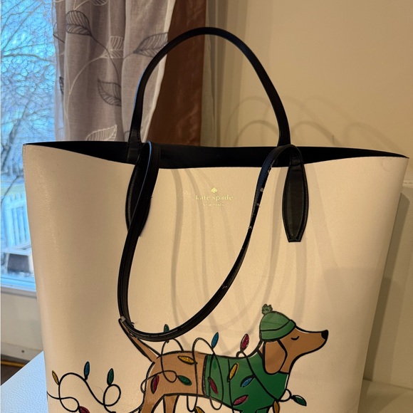kate spade Handbags - Kate Spade Cream and Black Festive Dog Tote